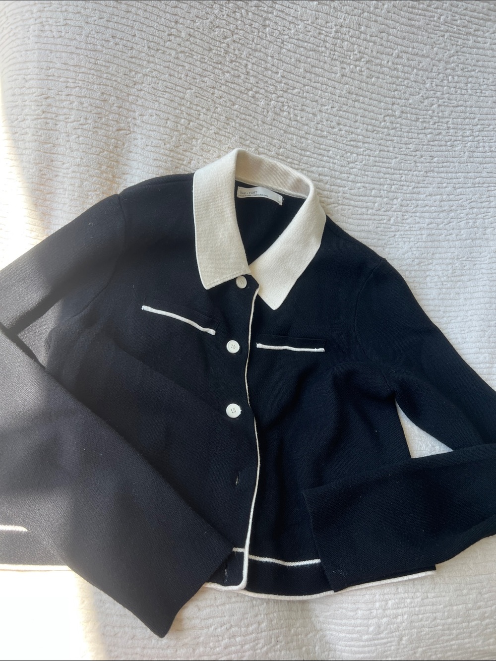 OAK + FORT Black Jacket with Cream Contrast Collar